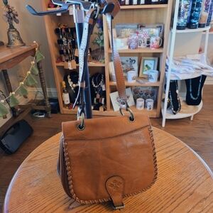 Patricia Nash Cognac Tooled Leather Braided Crossbody Bag